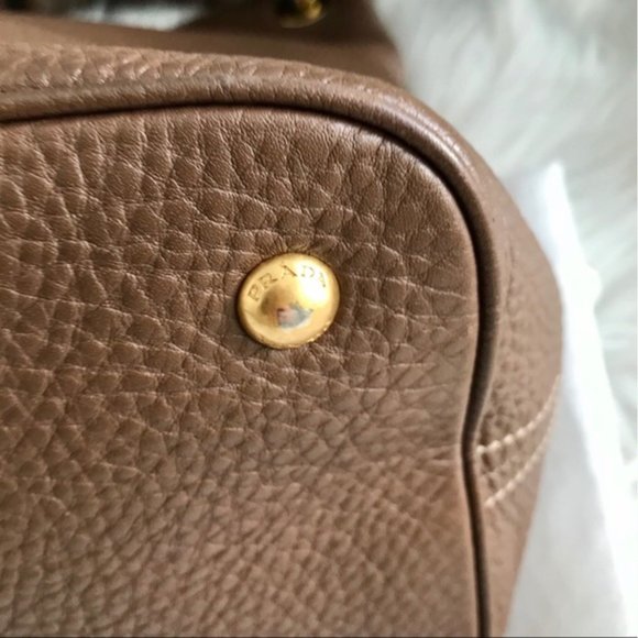 PRADA Brown and Gold Vitello Daino Leather Hobo Bag - Picture 9 of 15